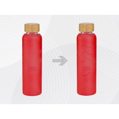 Стеклянная бутылка с бамбуковой крышкой Foggy, 600 мл, красный, с УФ печатью