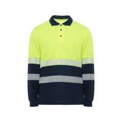Поло Vega мужское c длинным рукавом, нэйви/неоновый желтый