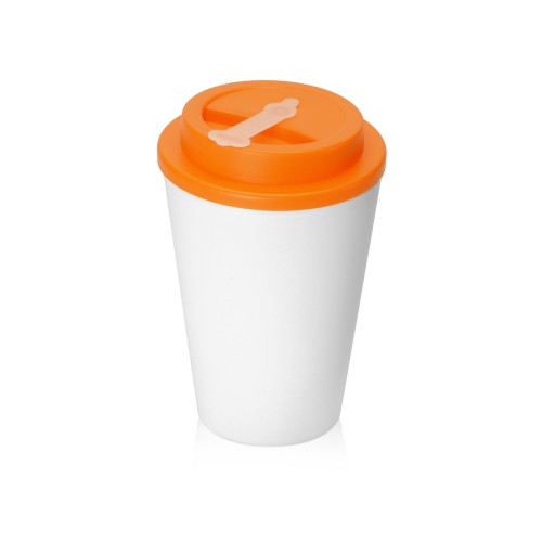 Пластиковый стакан Take away с двойными стенками и крышкой с силиконовым клапаном, 350 мл, белый/оранжевый