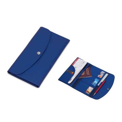 Органайзер для документов на кнопке с отделением для купюр и ручки, упаковка в индивидуальный пакет, синий/темно-синий