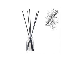 Диффузор с ароматом Табак и ваниль, 30мл, стекло, пробка, палочки 5 шт., мешочек из органзы черный