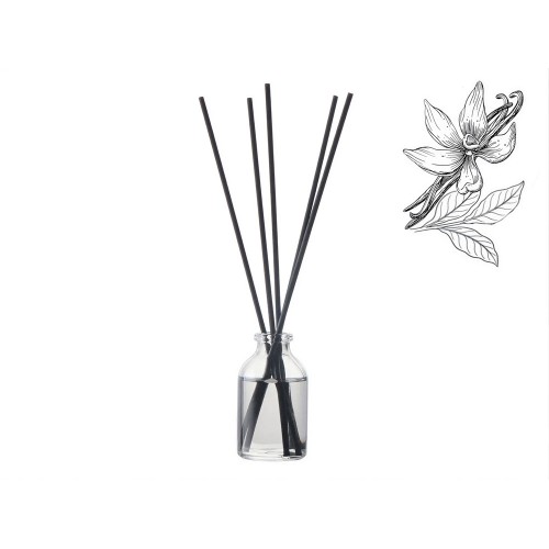 Диффузор с ароматом Табак и ваниль, 30мл, стекло, пробка, палочки 5 шт., мешочек из органзы черный