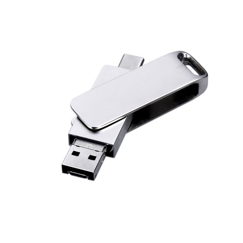 USB 2.0-флешка на 16 Гб поворотный механизм, c дополнительным разъемом Micro USB с одноцветным металлическим клипом