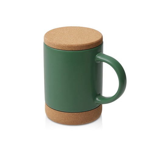 Кружка 450 мл с пробковым дном с крышкой Корк & Бон, глубокий зеленый
