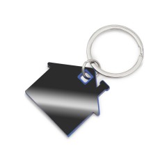 Металлический брелок с пластиковой цветной вставкой SteelPop House, серебристый с синим