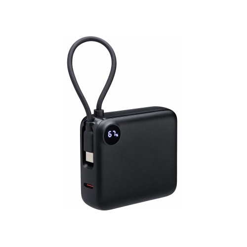 Внешний аккумулятор со встроенным кабелем Liri, QC/PD, 10000 мАч, черный