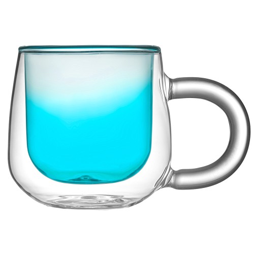 Кружка с двойными стенками с широкой ручкой и градиентным покрытием Fog, бирюзовый