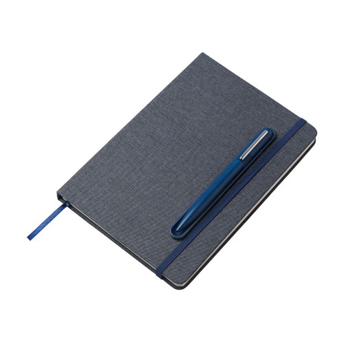 Набор блокнот А5 с магнитным держателем для ручки и подставкой для телефона и металлической шариковой ручкой NotaBene, темно-синий