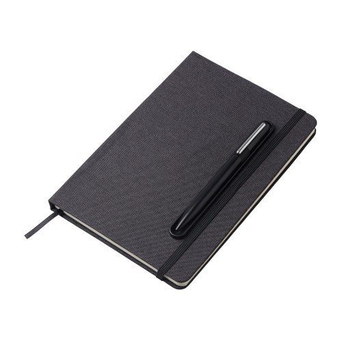 Набор блокнот А5 с магнитным держателем для ручки и подставкой для телефона и металлической шариковой ручкой NotaBene, черный