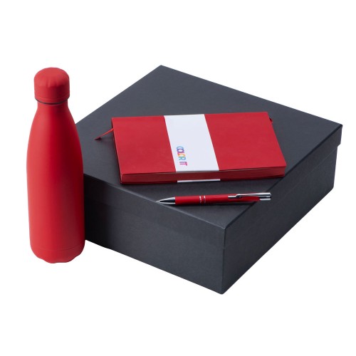Подарочный набор с блокнотом С3, металлической ручкой и термобутылкой, красный