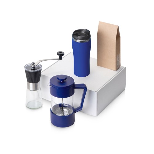 Подарочный набор с кофе, кружкой и френч-прессом Бодрое утро 2.0, синий