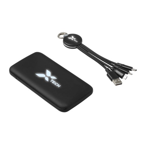 Набор из внешнего акуумулятора и универсального кабеля с подсветкой лого Reserve LED, 10000mAh, черный