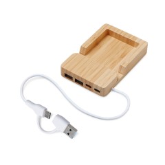 USB хаб Memo, 2*USB, 2*Type C, бамбук