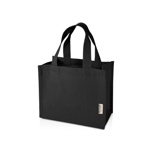 Мини эко-сумка Odessa с клинчиком, изготовленная из переработанного хлопка, сертифицированного согласно GRS, плотностью 220 г/м², объемом 9 л - сплошной черный