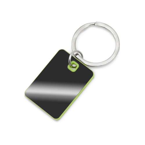 Металлический брелок с пластиковой цветной вставкой SteelPop Rct, серебристый с зеленым яблоком