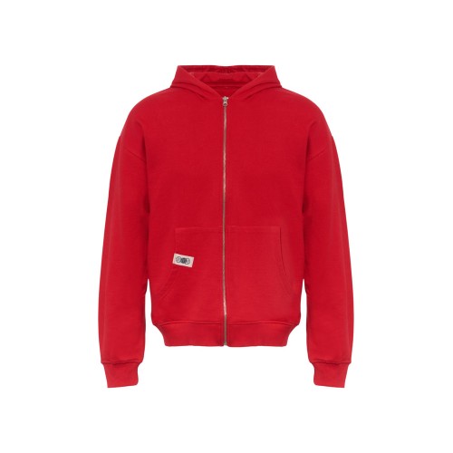 Толстовка оверсайз с капюшоном на молнии Monaco, красный, лейбл, бренд тайп и термотрансфер