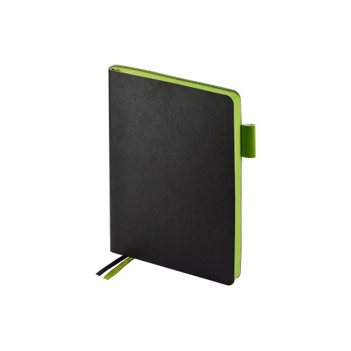 Ежедневник А5 датированный Boston 2026, черный с салатовым обрезом