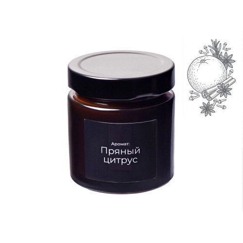 Свеча в стеклянной коричневой банке 200мл, аромат Пряный цирус, фитиль деревянный