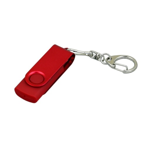 Флешка промо поворотный механизм USB 2.0, с однотонным металлическим клипом,, красный