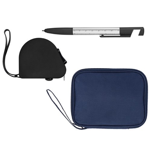 Подарочный набор с ручкой и рулеткой, черный/серебристый