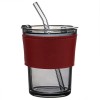 Стакан стеклянный с трубочкой и капхолдером Karamel, бордовый Стакан стеклянный с трубочкой и капхолдером Karamel, бордовый