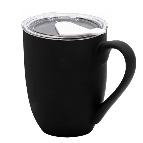 Кружка с крышкой Velvet Duo, софт-тач, чёрная/белая