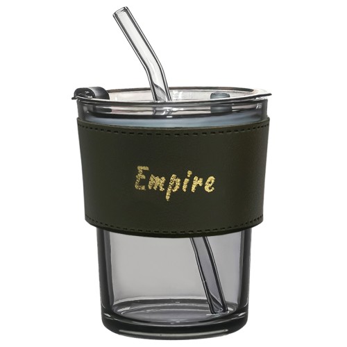 Стакан стеклянный с трубочкой и капхолдером Karamel, зелёный