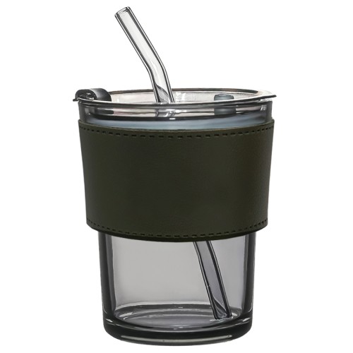 Стакан стеклянный с трубочкой и капхолдером Karamel, зелёный