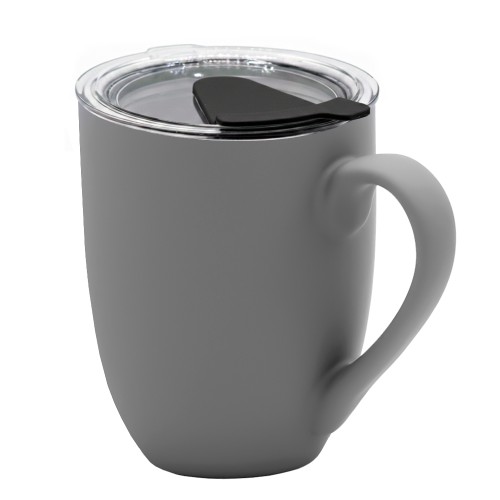 Кружка с крышкой Velvet Duo, софт-тач, тёмно-серая/чёрная