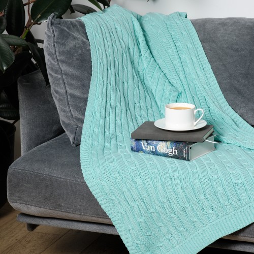 Плед Фадо (Fado) вязаный, аква (без подарочной коробки)