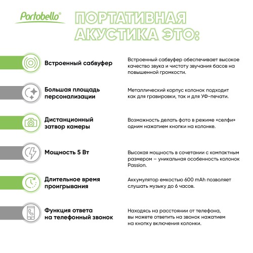 Беспроводная колонка Пассион (Passion) 80dB 600 mAh (Bluetooth 5.0), синяя