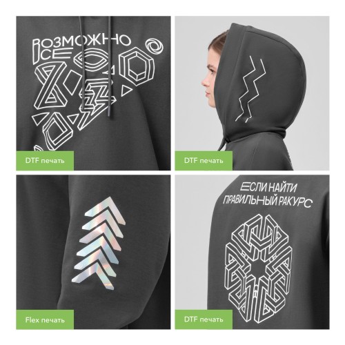 Худи с капюшоном, унисекс ALEX антрацит, размер S