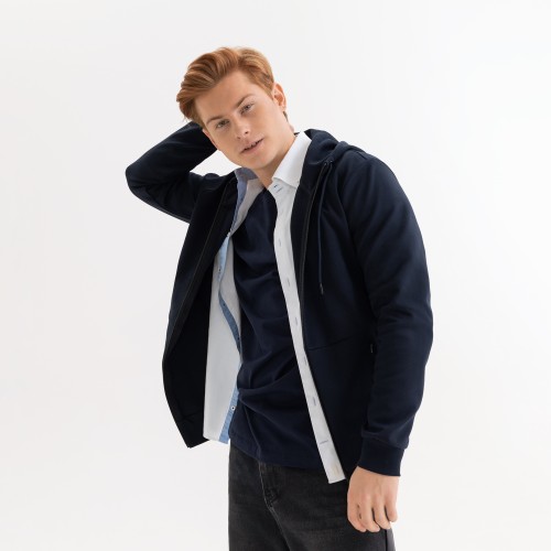 Толстовка на молнии с капюшоном MATEO темно-синяя