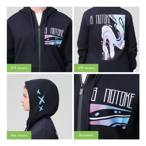 Толстовка на молнии с капюшоном MATEO темно-синяя