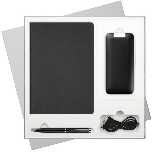 Подарочный набор Мун Ривер (Moon river), черный (ежедневник, ручка, аккумулятор)