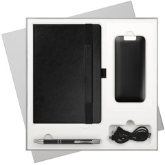 Подарочный набор Гэлакси (Galaxy), черный (ежедневник, ручка, аккумулятор)