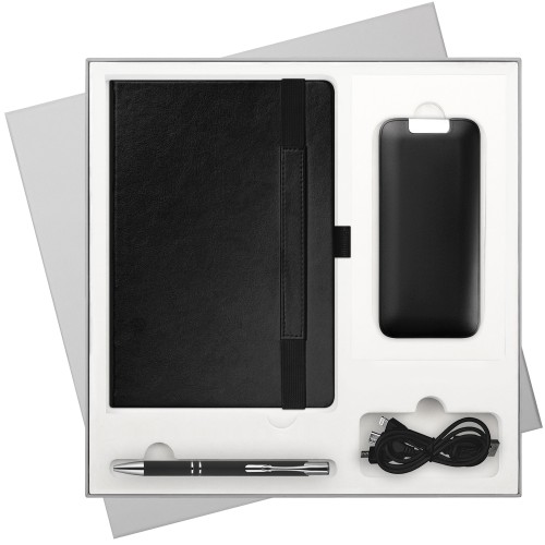 Подарочный набор Гэлакси (Galaxy), черный (ежедневник, ручка, аккумулятор)