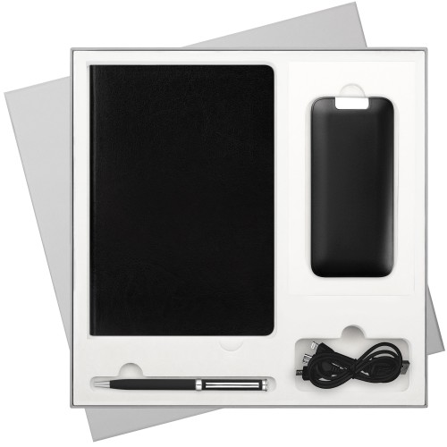 Подарочный набор Ривер Сайд (River side), черный/красный (ежедневник, ручка, аккумулятор)