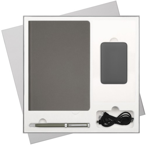 Подарочный набор Стар (Star), серый (ежедневник, ручка, аккумулятор)