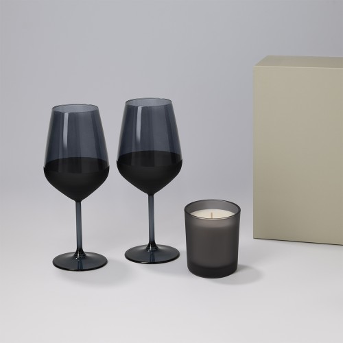 Подарочный набор свеча Энигма (Enigma) + 2 бокала для вина Блэк Эдишн (Black Edition) в серой коробке