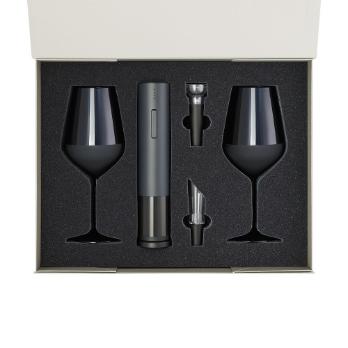 Подарочный набор 2 бокала для вина Сапфир (Sapphire) + набор для вина с электрическим штопором Сакраменто (Sacramento), в серой коробке