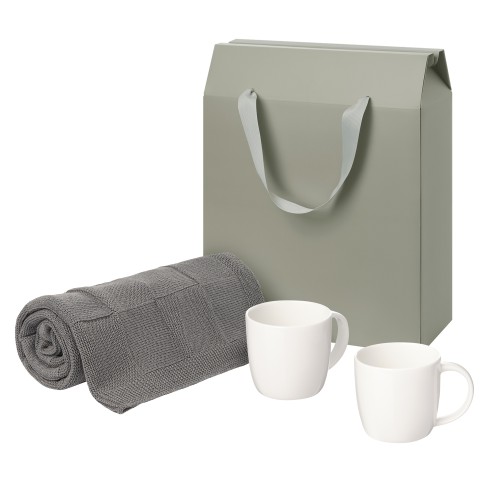 Подарочный набор Дафна (Dafna), Селла (Cella), серый в коробке-пакете (две фарфоровых кружки, плед)