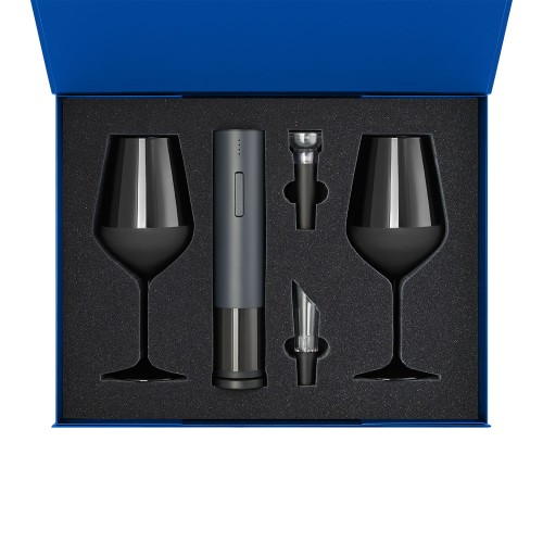 Подарочный набор 2 бокала для вина Блэк Эдишн (Black Edition) + набор для вина Сакраменто (Sacramento) в синей коробке