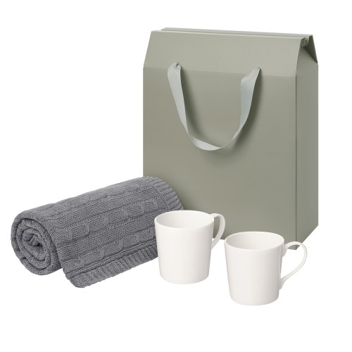 Подарочный набор Сиена (Siena), Фадо (Fado), серый в коробке-пакете (две фарфоровых кружки, плед)