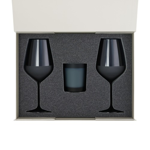 Подарочный набор свеча Энигма (Enigma) + 2 бокала для вина Сапфир (Sapphire) в серой коробке