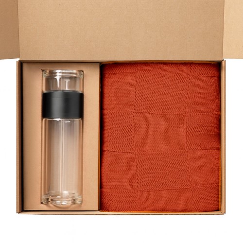 Подарочный набор Терсо (Terso), Селла (Cella), оранжевый (плед, термобутылка)