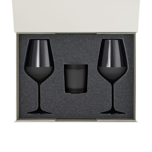 Подарочный набор свеча Энигма (Enigma) + 2 бокала для вина Блэк Эдишн (Black Edition) в серой коробке