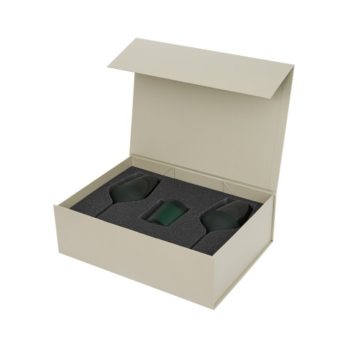 Подарочный набор свеча Энигма (Enigma) + 2 бокала для вина Эмеральд (Emerald) в серой коробке