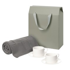 Подарочный набор Мокко (Mokko), Селла (Сella), серый в коробке-пакете (две чайных пары, плед)
