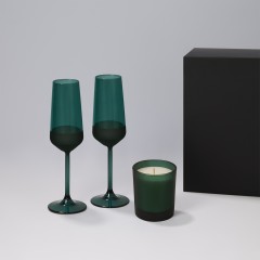 Подарочный набор свеча Энигма (Enigma) + 2 бокала для шампанского Эмеральд (Emerald) в черной коробке